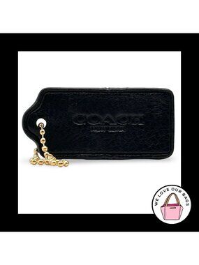 2.25" COACH NEW YORK Black Pebbled Leather Brass Fob Bag Charm Keychain Hang Tag